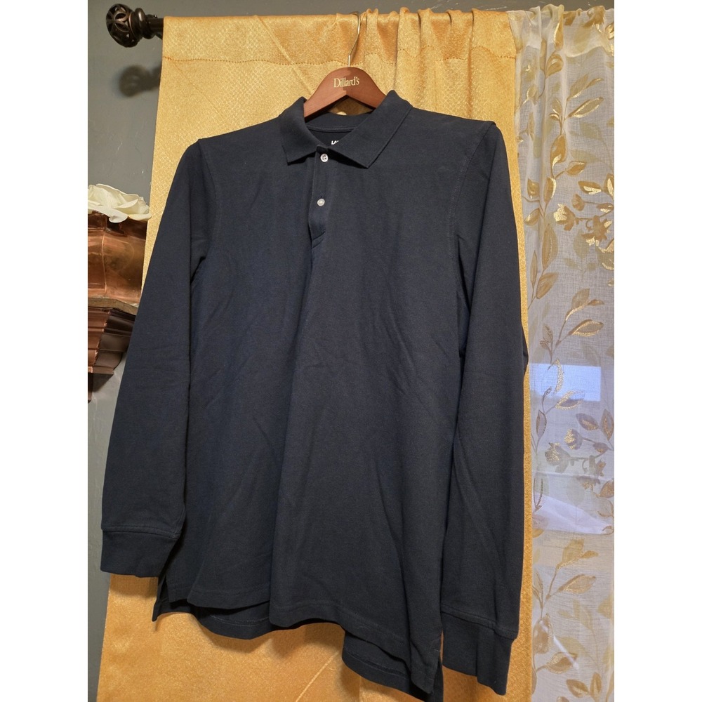 Lands' End Mens Navy Long Sleeve Polo Shirt L, classic casual